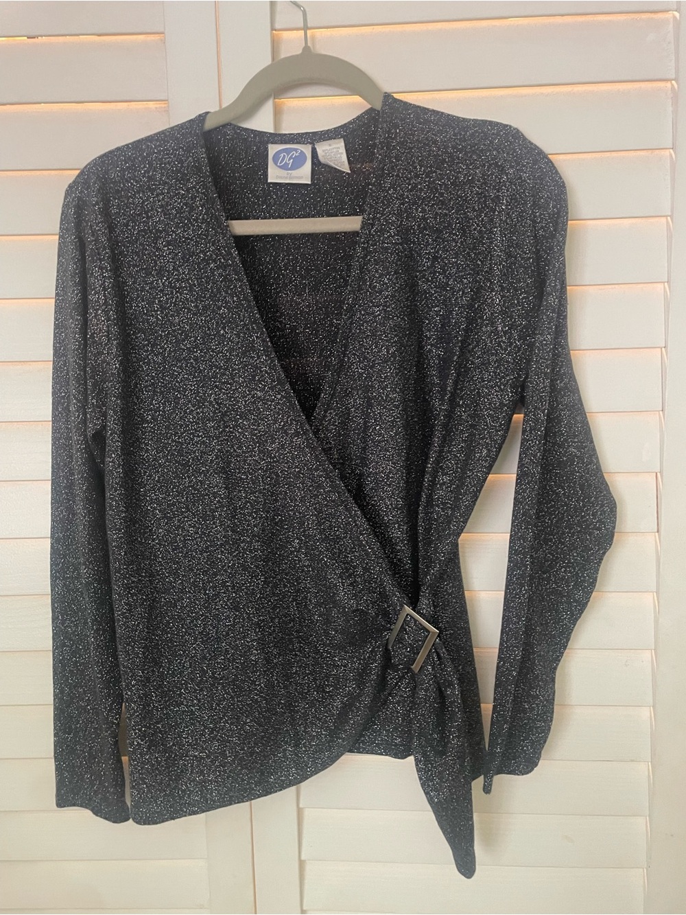 Diane Gilman Sparkle Wrap-Front Women's Sweater - Black w/silver  size S/M